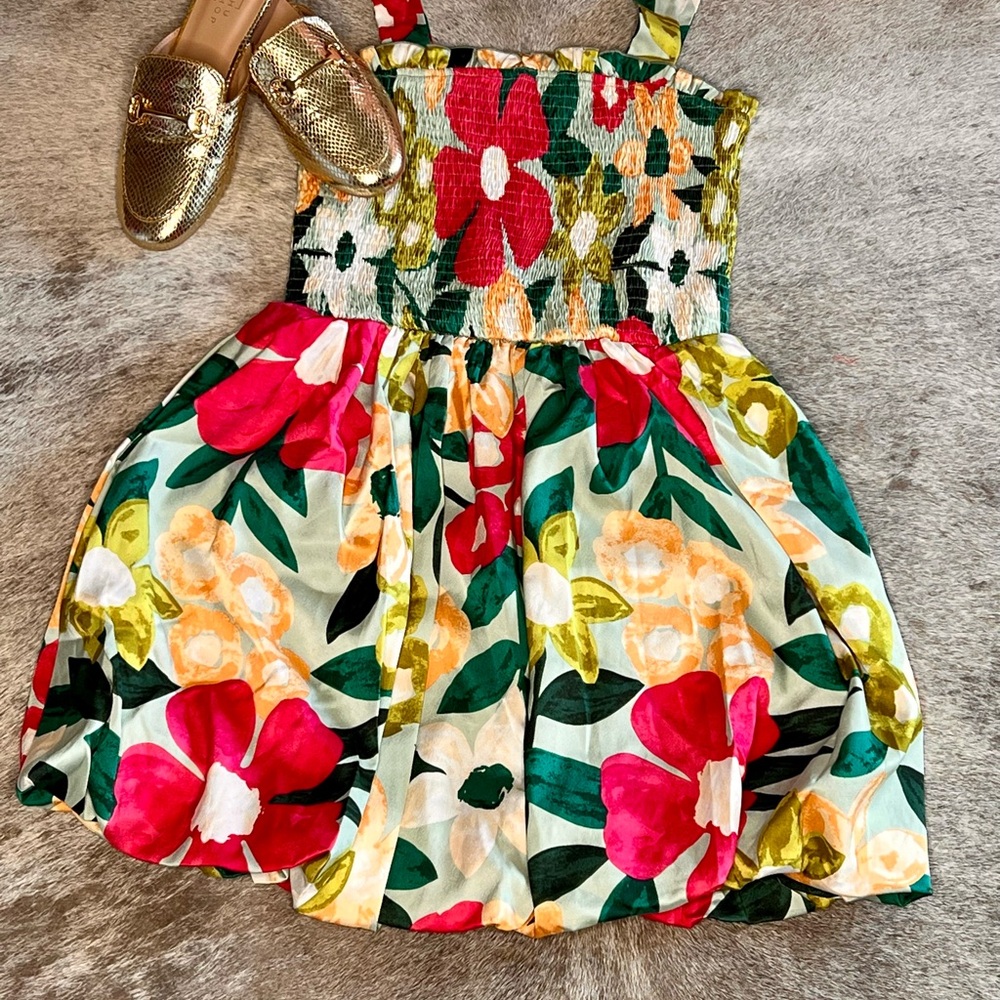 Floral Dress with Pink and Green Accents